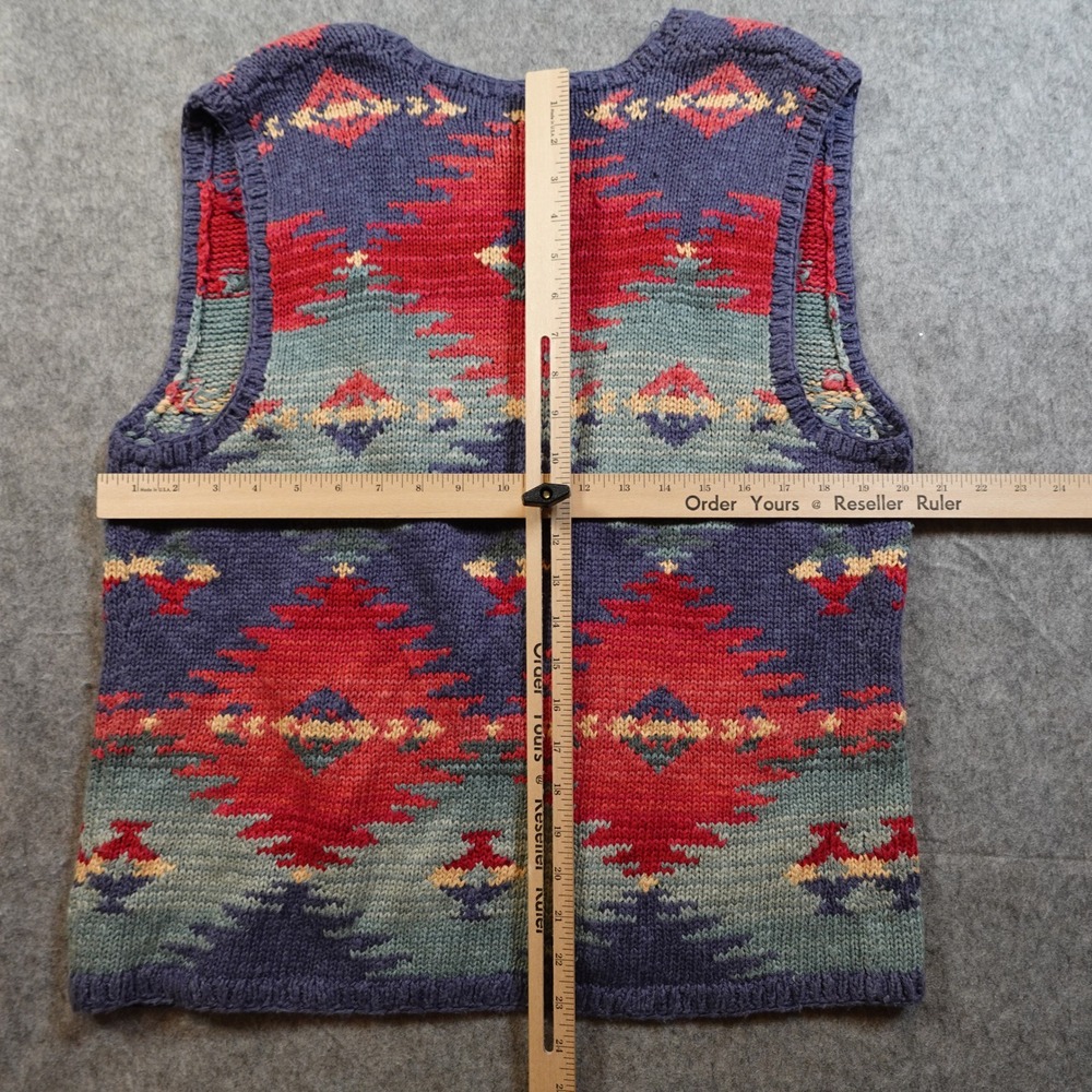 Ralph Lauren Vest Womens Extra Large Hand Knit Southwestern Aztec Linen Blend - Picture 6 of 9